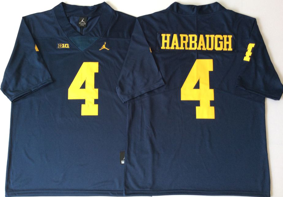 Men's Michigan Wolverines Jim Harbaugh #4 Navy Alumni Jersey